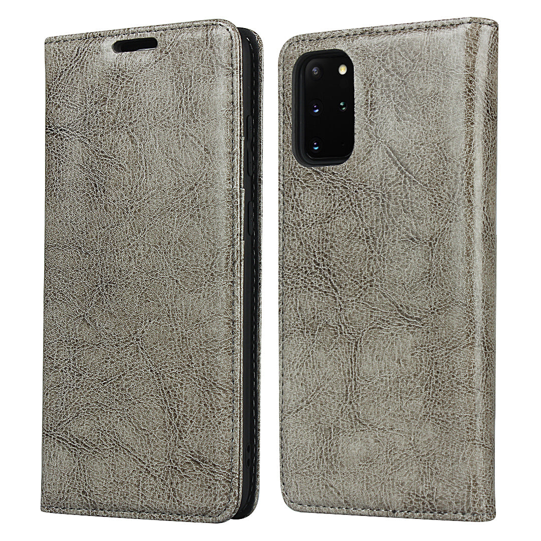 Crazy Horse Genuine Leather Wallet Shell Case for Samsung Galaxy S20 Plus/S20 Plus 5G - Grey