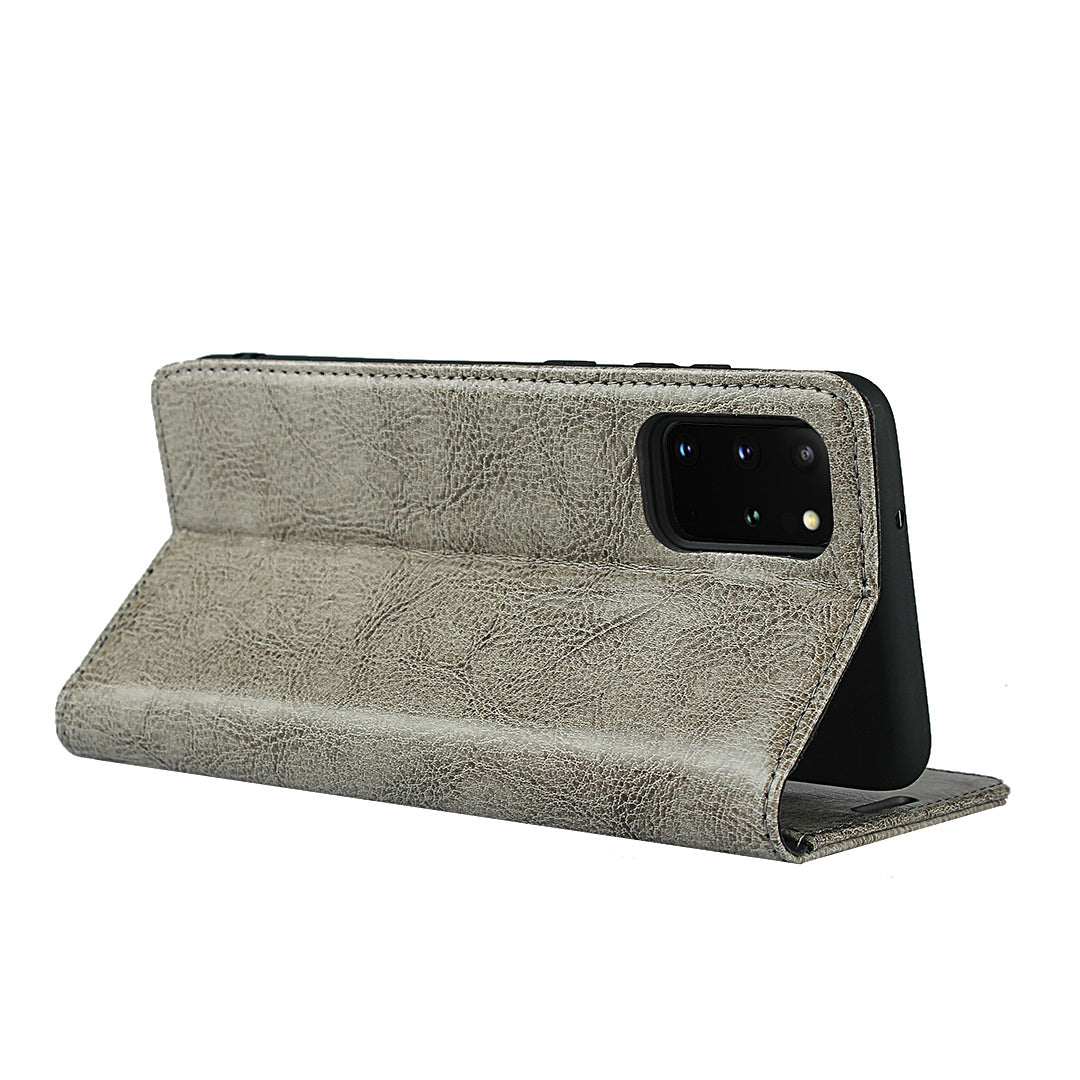 Crazy Horse Genuine Leather Wallet Shell Case for Samsung Galaxy S20 Plus/S20 Plus 5G - Grey