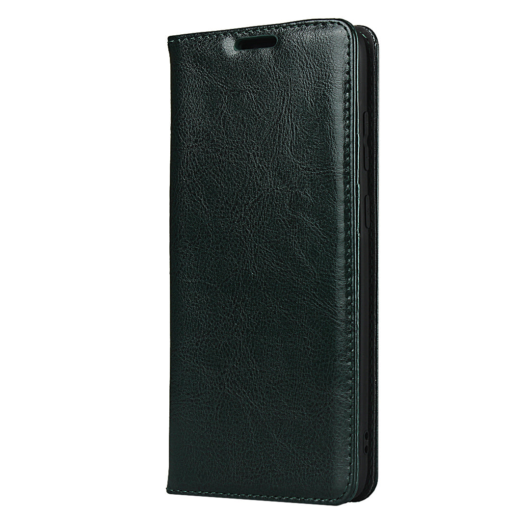 Crazy Horse Genuine Leather Wallet Shell Case for Samsung Galaxy S20 Plus/S20 Plus 5G - Blackish Green