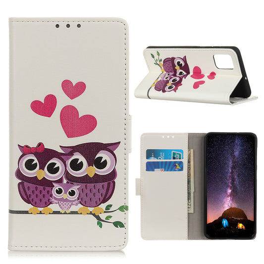 Printing Skin with Wallet Leather Protective Cover for Samsung Galaxy S20 FE/S20 Fan Edition/S20 FE 5G/S20 Fan Edition 5G/S20 Lite - Owls and Hearts