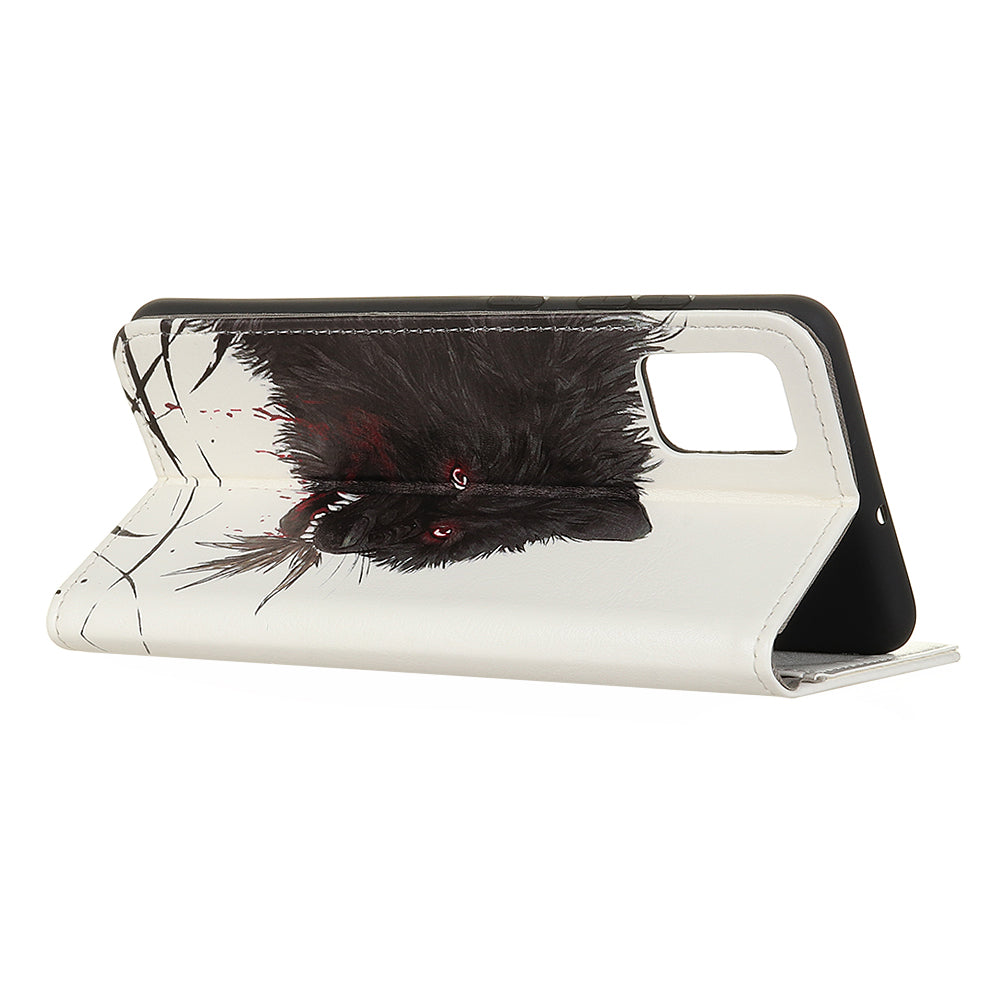 Printing Skin with Wallet Leather Protective Cover for Samsung Galaxy S20 FE/S20 Fan Edition/S20 FE 5G/S20 Fan Edition 5G/S20 Lite - Black Wolf