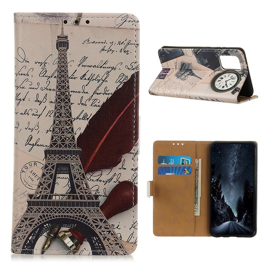 For Samsung Galaxy S20 FE/S20 Fan Edition/S20 FE 5G/S20 Fan Edition 5G/S20 Lite/S20 Lite Phone Case Pattern Printing PU Leather Shockproof Cover with Stand Wallet - Eiffel Tower and Letters