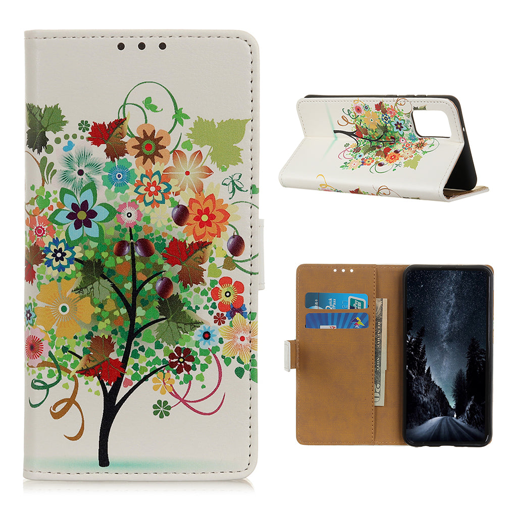 For Samsung Galaxy S20 FE/S20 Fan Edition/S20 FE 5G/S20 Fan Edition 5G/S20 Lite/S20 Lite Phone Case Pattern Printing PU Leather Shockproof Cover with Stand Wallet - Colorful Tree with Grapes