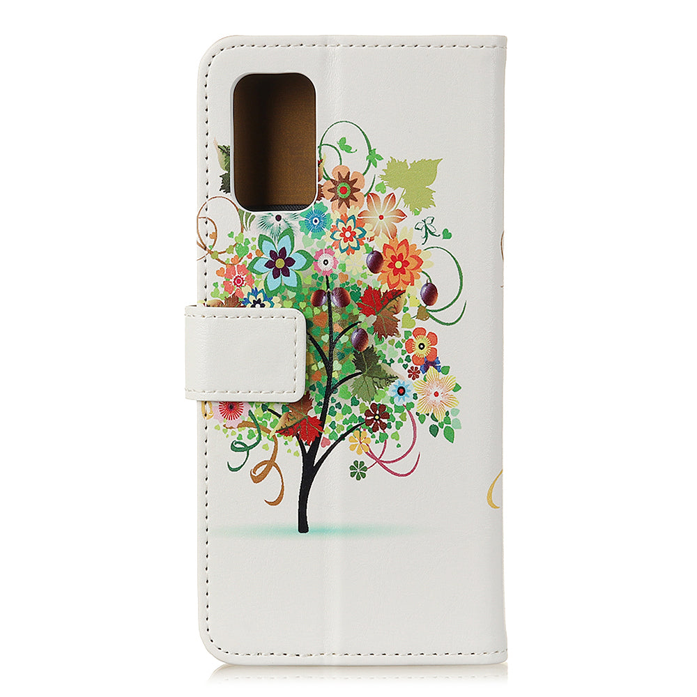 For Samsung Galaxy S20 FE/S20 Fan Edition/S20 FE 5G/S20 Fan Edition 5G/S20 Lite/S20 Lite Phone Case Pattern Printing PU Leather Shockproof Cover with Stand Wallet - Colorful Tree with Grapes