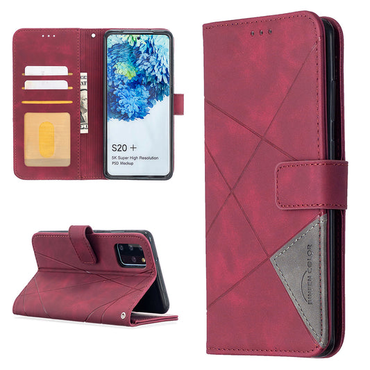 BF05 Style Geometric Texture Leather Cover for Samsung Galaxy S20 Plus - Wine Red