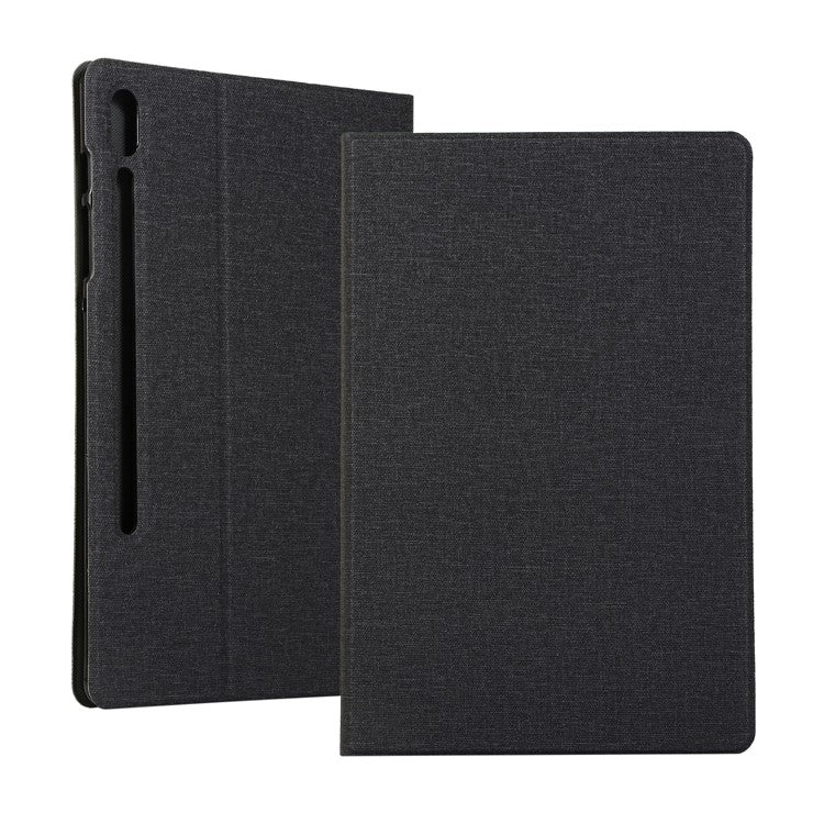Cloth Texture Leather Stand Tablet Case for Samsung Galaxy Tab S7+ / S8+ - Black