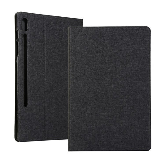 Cloth Texture Leather Stand Tablet Case for Samsung Galaxy Tab S7+ / S8+ - Black