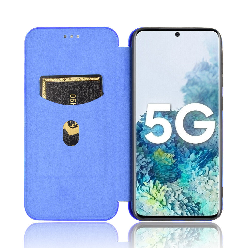 Carbon Fiber Auto-absorbed PU Leather Shell for Samsung Galaxy S20 FE 4G/5G/S20 Lite/S20 FE 2022 - Blue