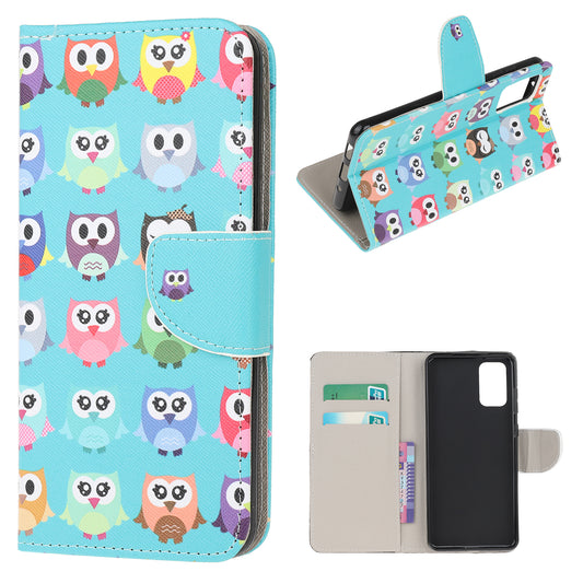 Patterned Cross Texture Leather Protector Wallet Case for Samsung Galaxy S20 Lite/S20 Fan Edition - Cute Owls