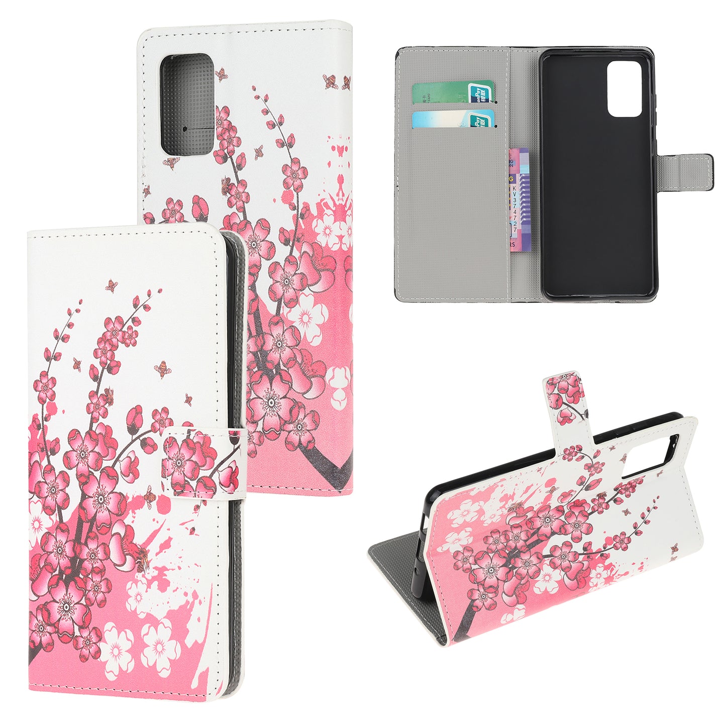Phone Cover Pattern Printing Wallet Leather Case for Samsung Galaxy S20 Lite/S20 Fan Edition - Pink Flower