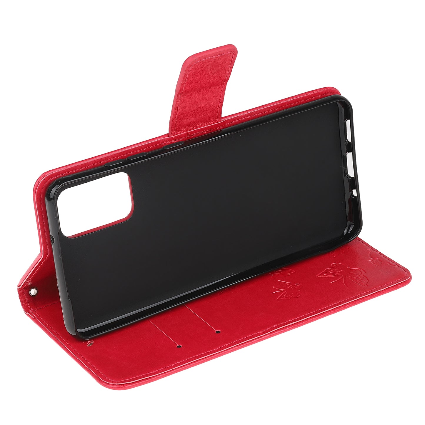 Imprint Butterfly Flowers Leather Shell Wallet Phone Case for Samsung Galaxy S20 Lite/S20 Fan Edition - Red