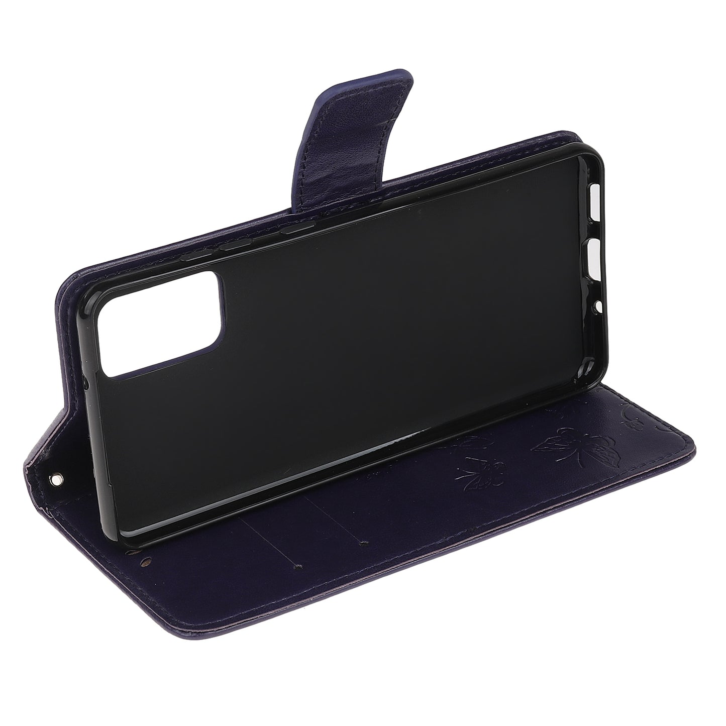 Imprint Butterfly Flowers Leather Shell Wallet Phone Case for Samsung Galaxy S20 Lite/S20 Fan Edition - Dark Purple