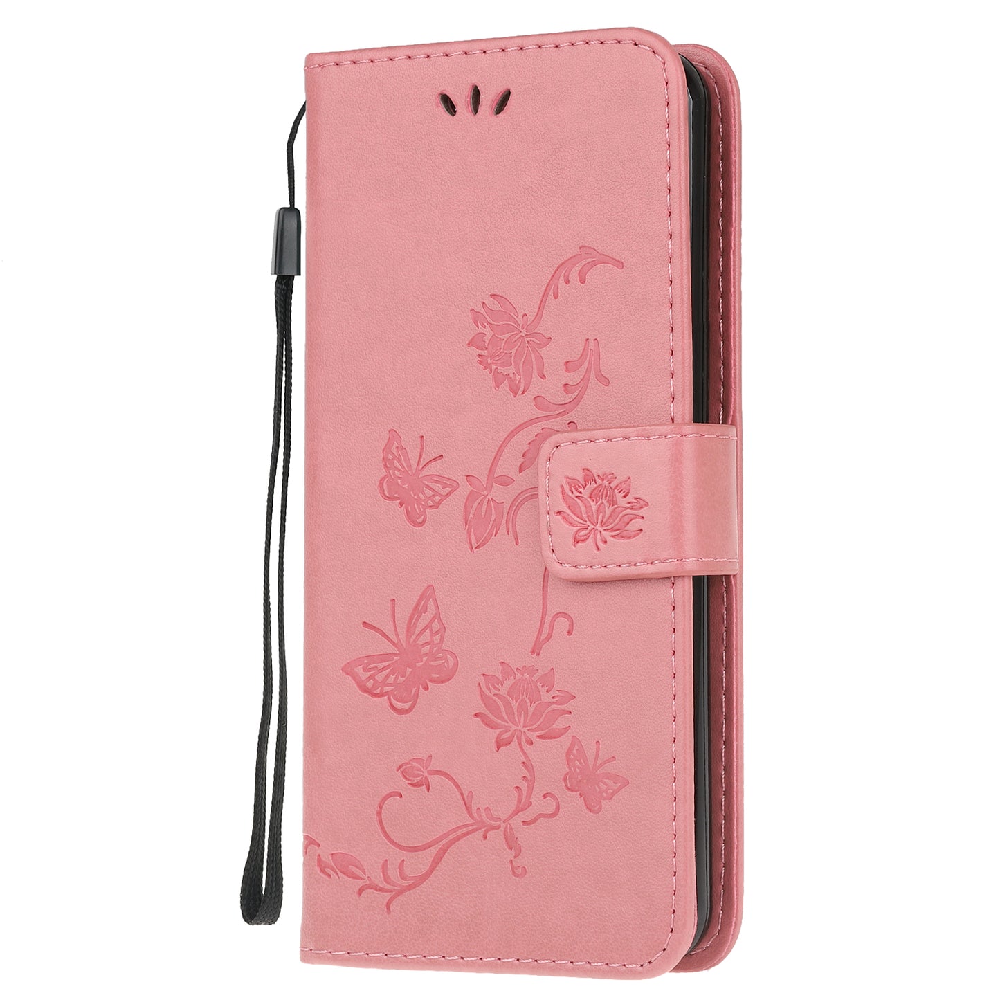Imprint Butterfly Flowers Leather Shell Wallet Phone Case for Samsung Galaxy S20 Lite/S20 Fan Edition - Pink