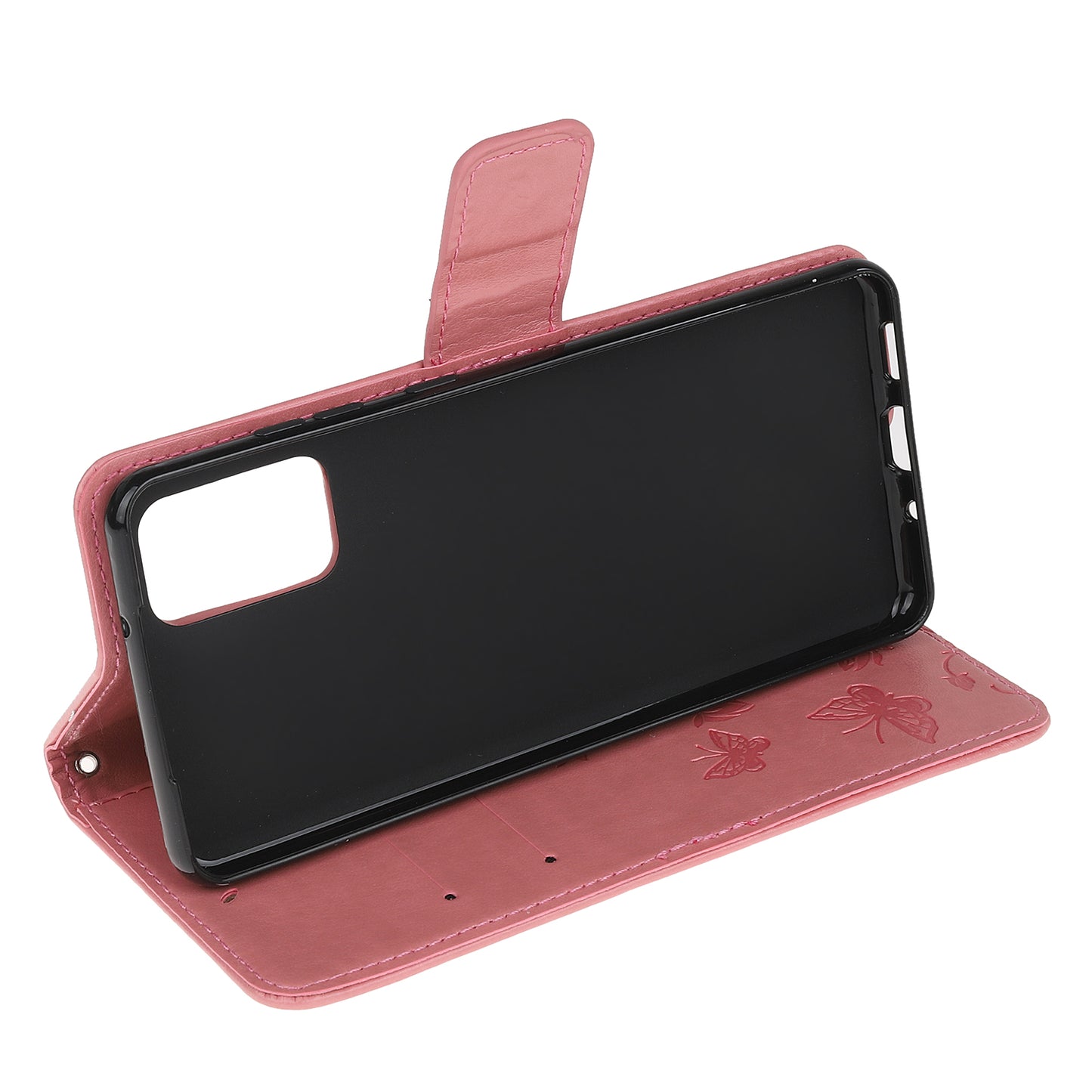 Imprint Butterfly Flowers Leather Shell Wallet Phone Case for Samsung Galaxy S20 Lite/S20 Fan Edition - Pink
