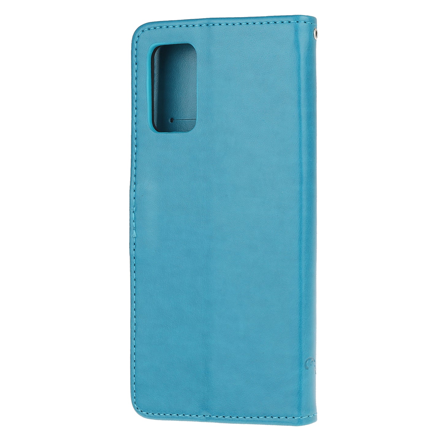 Imprint Butterfly Flowers Leather Shell Wallet Phone Case for Samsung Galaxy S20 Lite/S20 Fan Edition - Blue