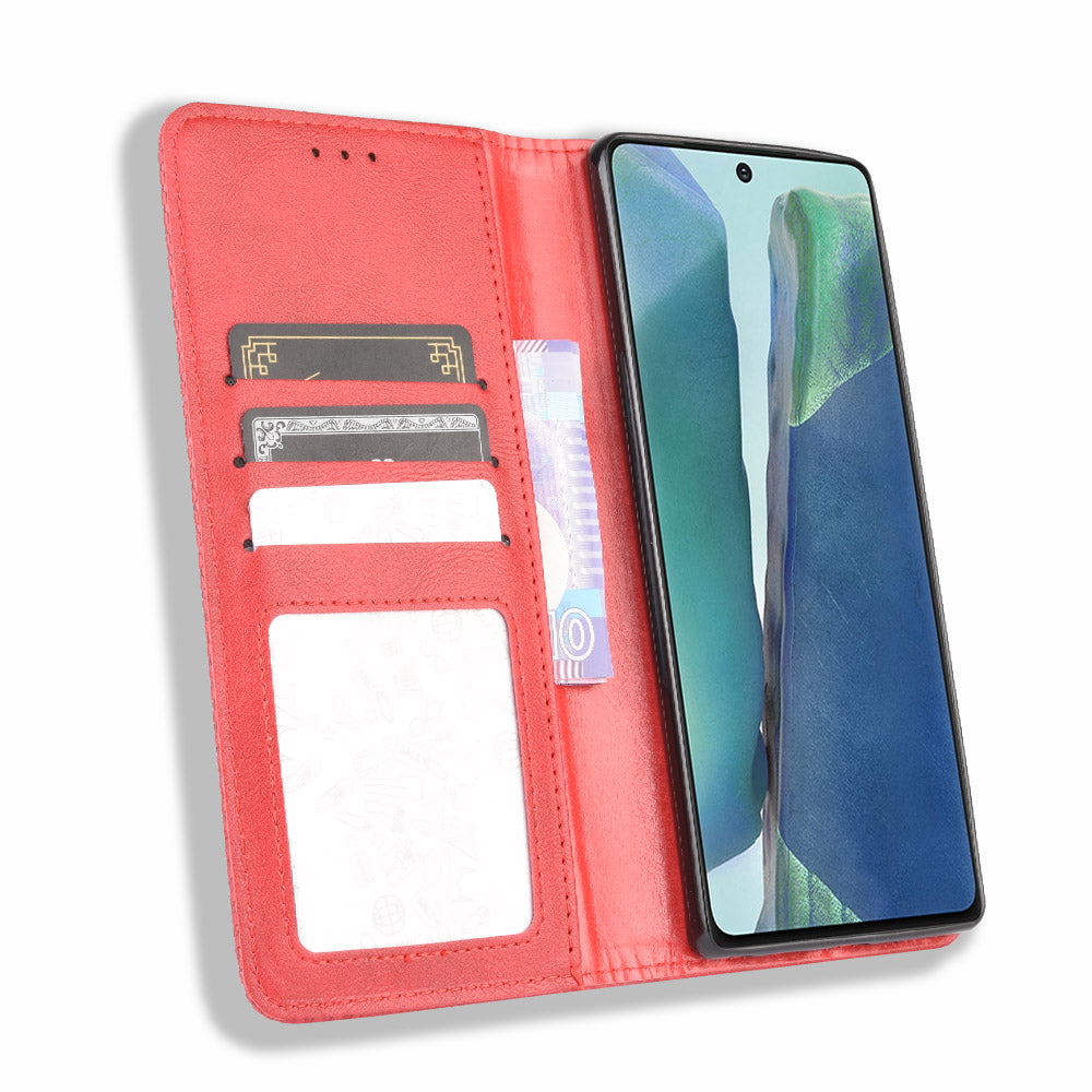 Vintage Protector Wallet Stand Leather Cover for Samsung Galaxy S20 Lite/S20 Fan Edition/FE 4G/5G - Red