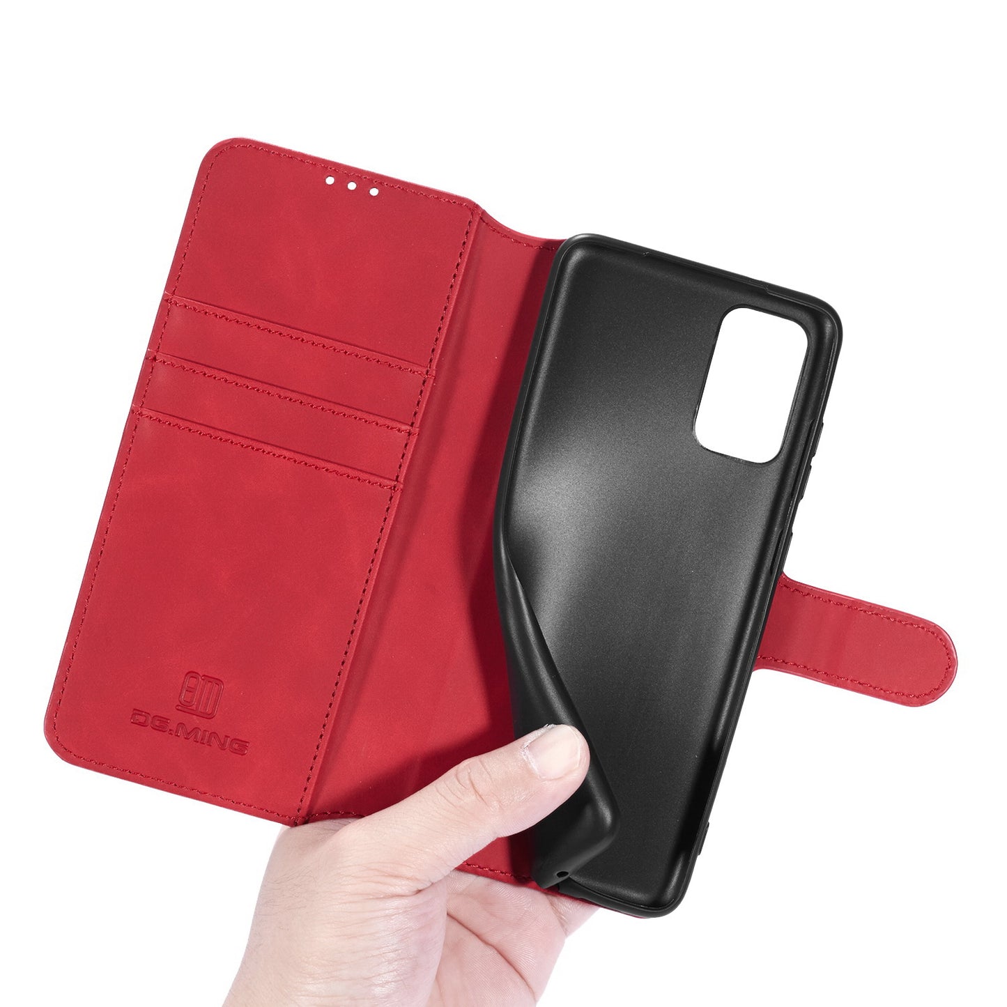 DG.MING Phone Case for Samsung Galaxy S20 FE 4G/5G/S20 Lite/S20 FE 2022 Retro Style Leather Wallet Stand Cover - Red