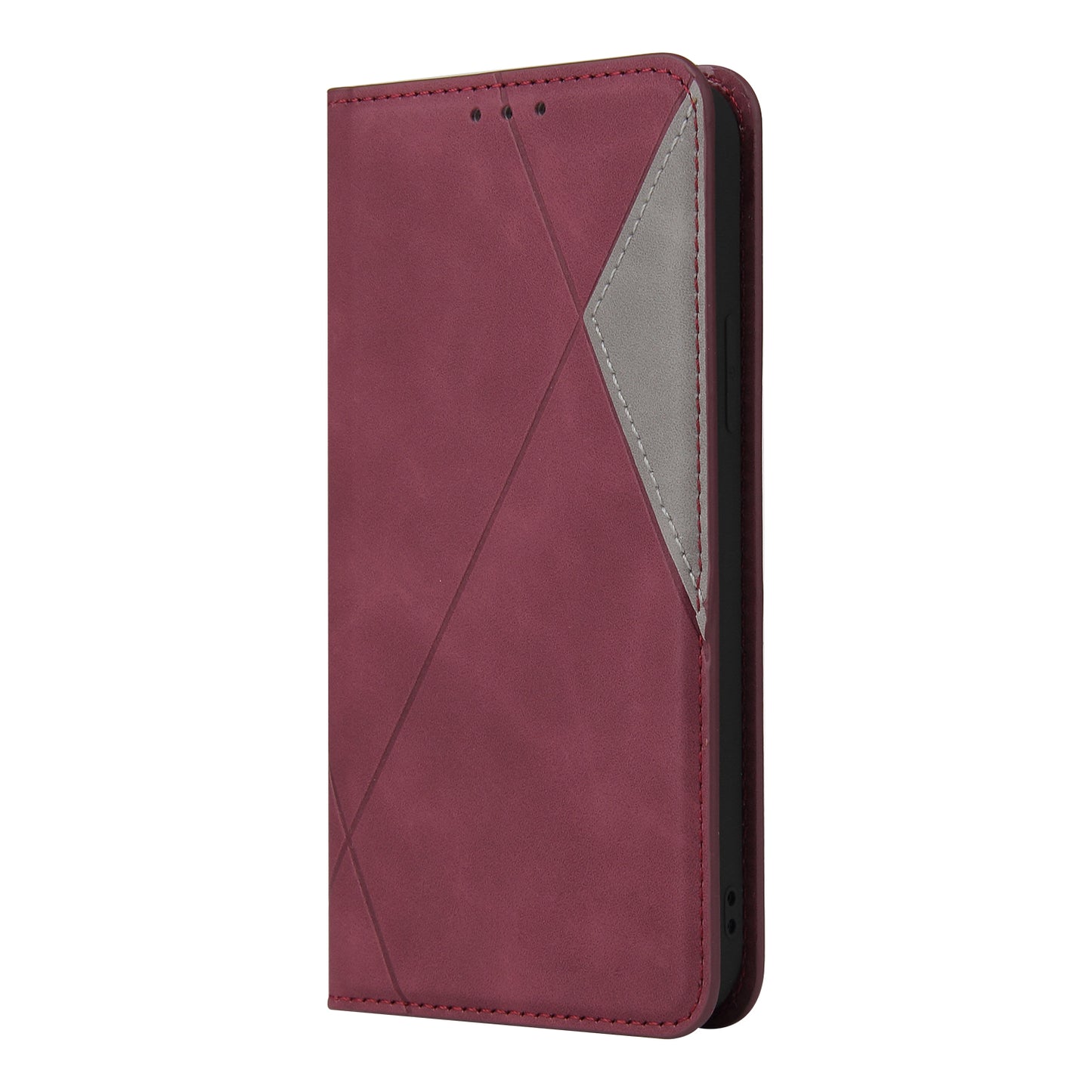 Silky Touch Rhombus Pattern Splicing Leather Stand Case for Samsung Galaxy S20 4G/S20 5G - Wine Red