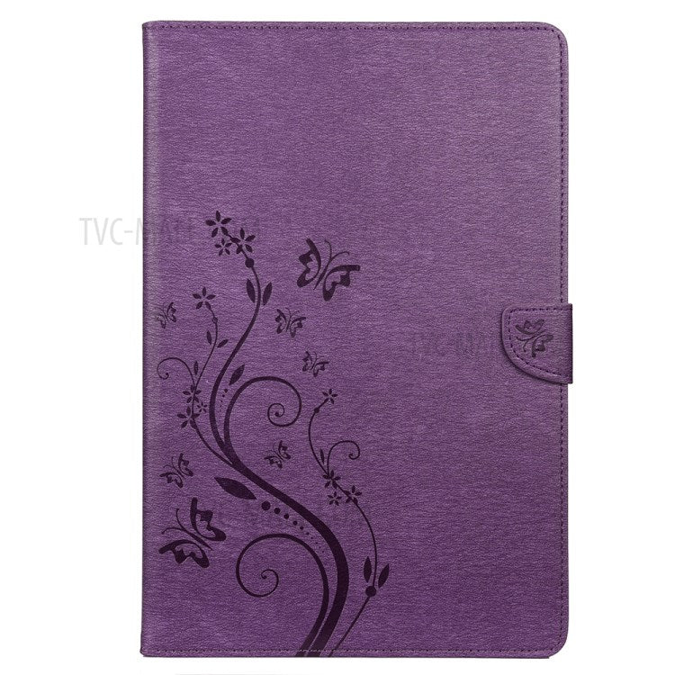 Butterflies Imprint Wallet Stand Flip Leather Tablet Cover for Samsung Galaxy Tab S7+ / T970 / S8+ - Purple