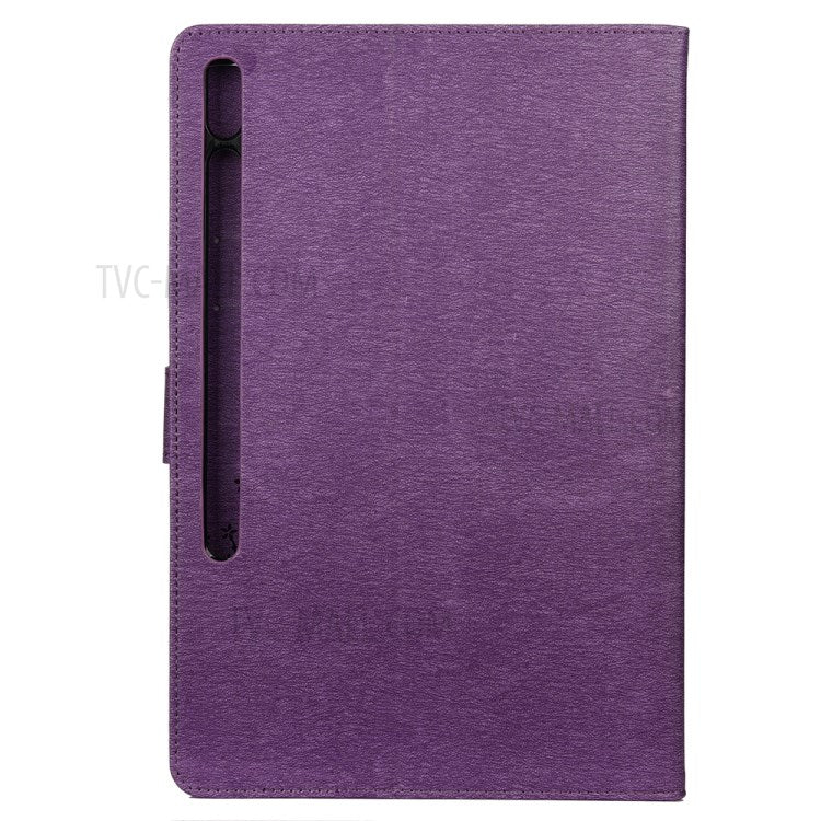 Butterflies Imprint Wallet Stand Flip Leather Tablet Cover for Samsung Galaxy Tab S7+ / T970 / S8+ - Purple