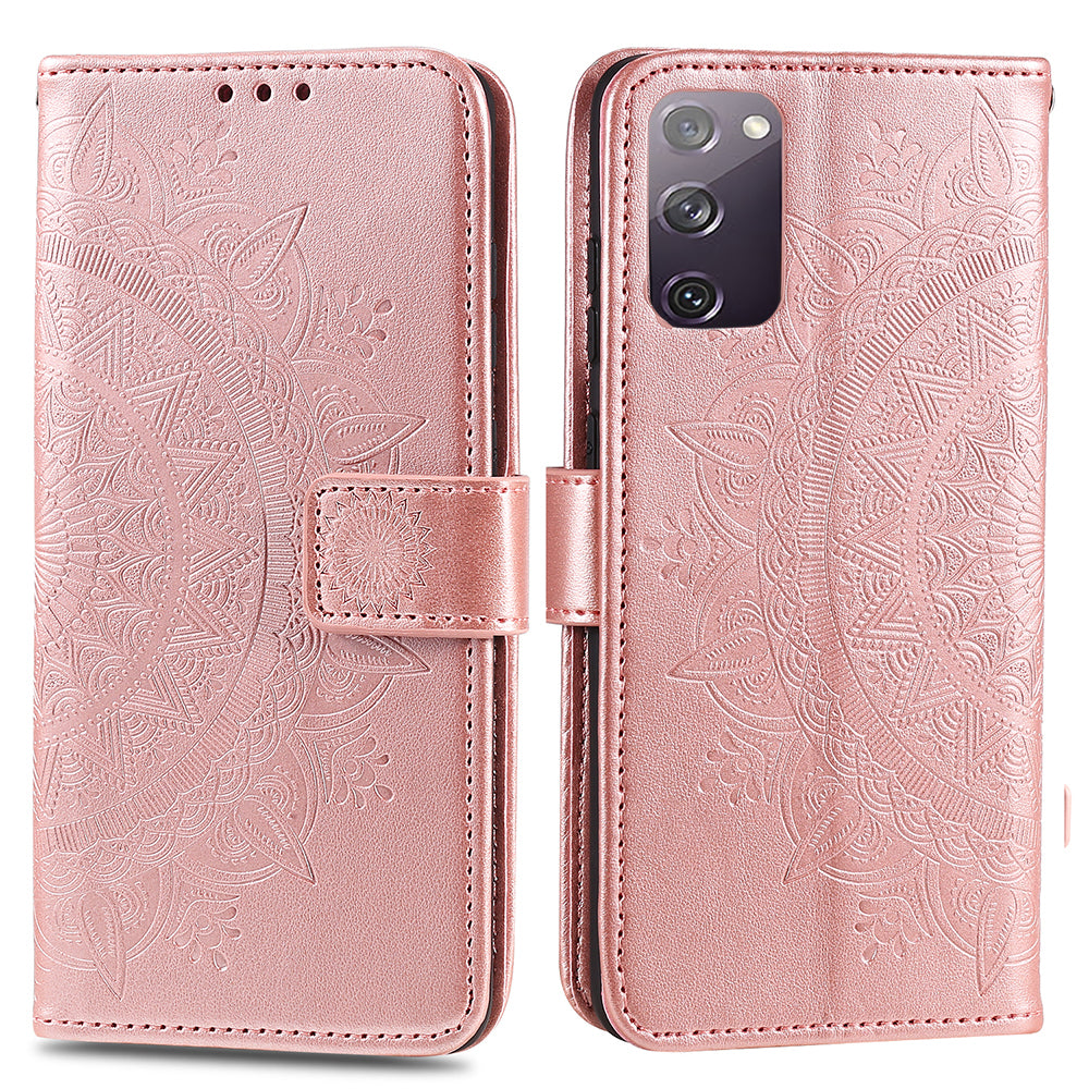 Imprint Flower Leather Cover for Samsung Galaxy S20 FE 4G/5G/S20 Lite/S20 FE 2022 - Rose Gold