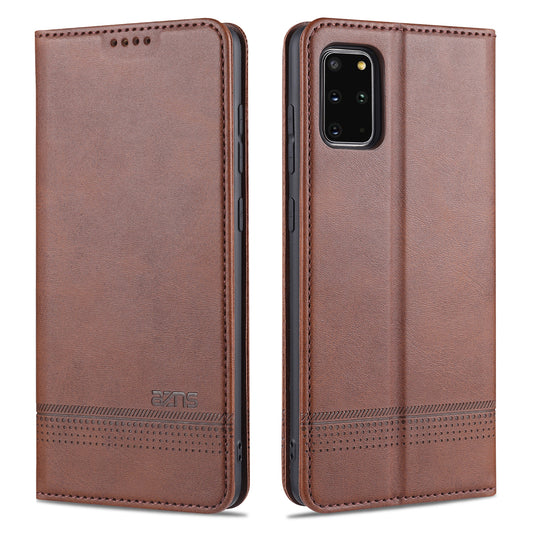 AZNS Magnetic Absorbed Leather Protector Wallet Cover Case for Samsung Galaxy S20 Ultra - Coffee