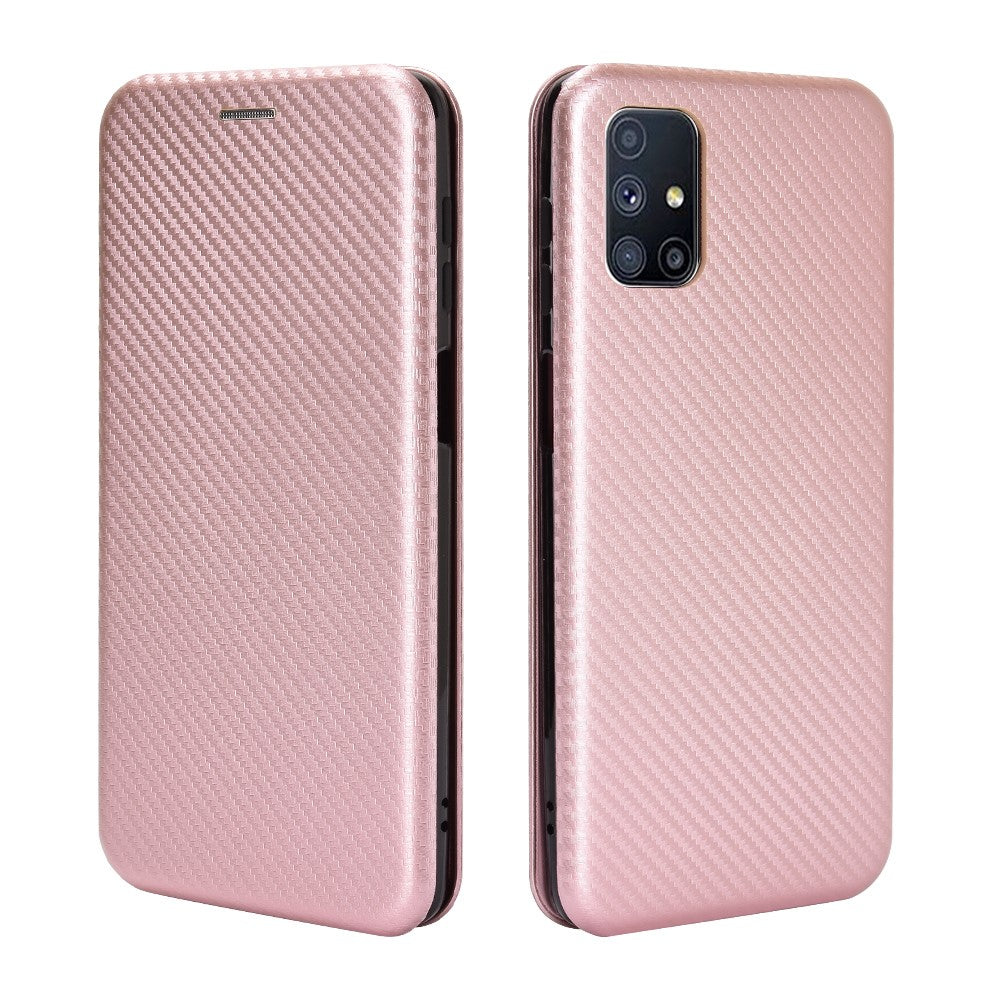 Carbon Fiber Skin Auto-absorbed Leather Cover for Samsung Galaxy M51 - Rose Gold