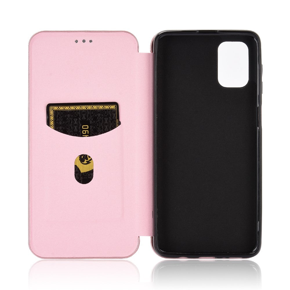 Carbon Fiber Skin Auto-absorbed Leather Cover for Samsung Galaxy M51 - Rose Gold