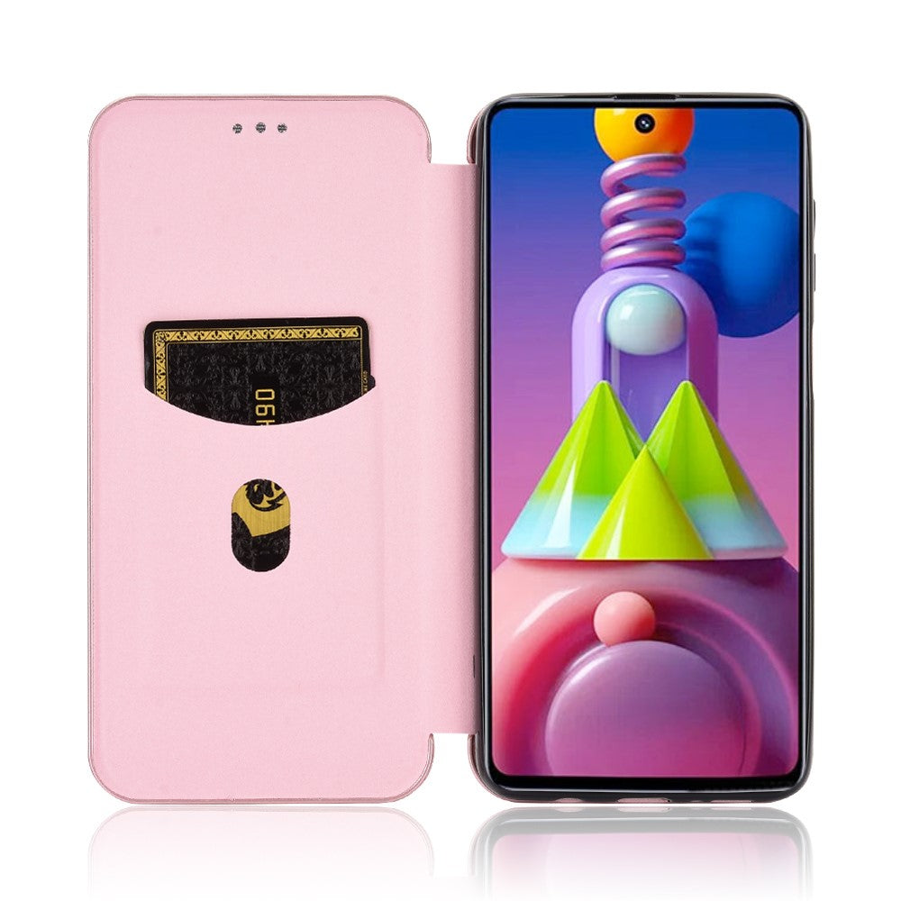 Carbon Fiber Skin Auto-absorbed Leather Cover for Samsung Galaxy M51 - Rose Gold