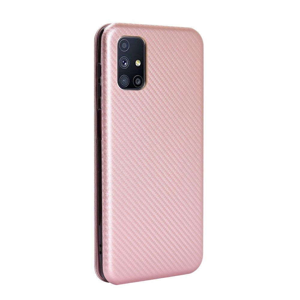 Carbon Fiber Skin Auto-absorbed Leather Cover for Samsung Galaxy M51 - Rose Gold