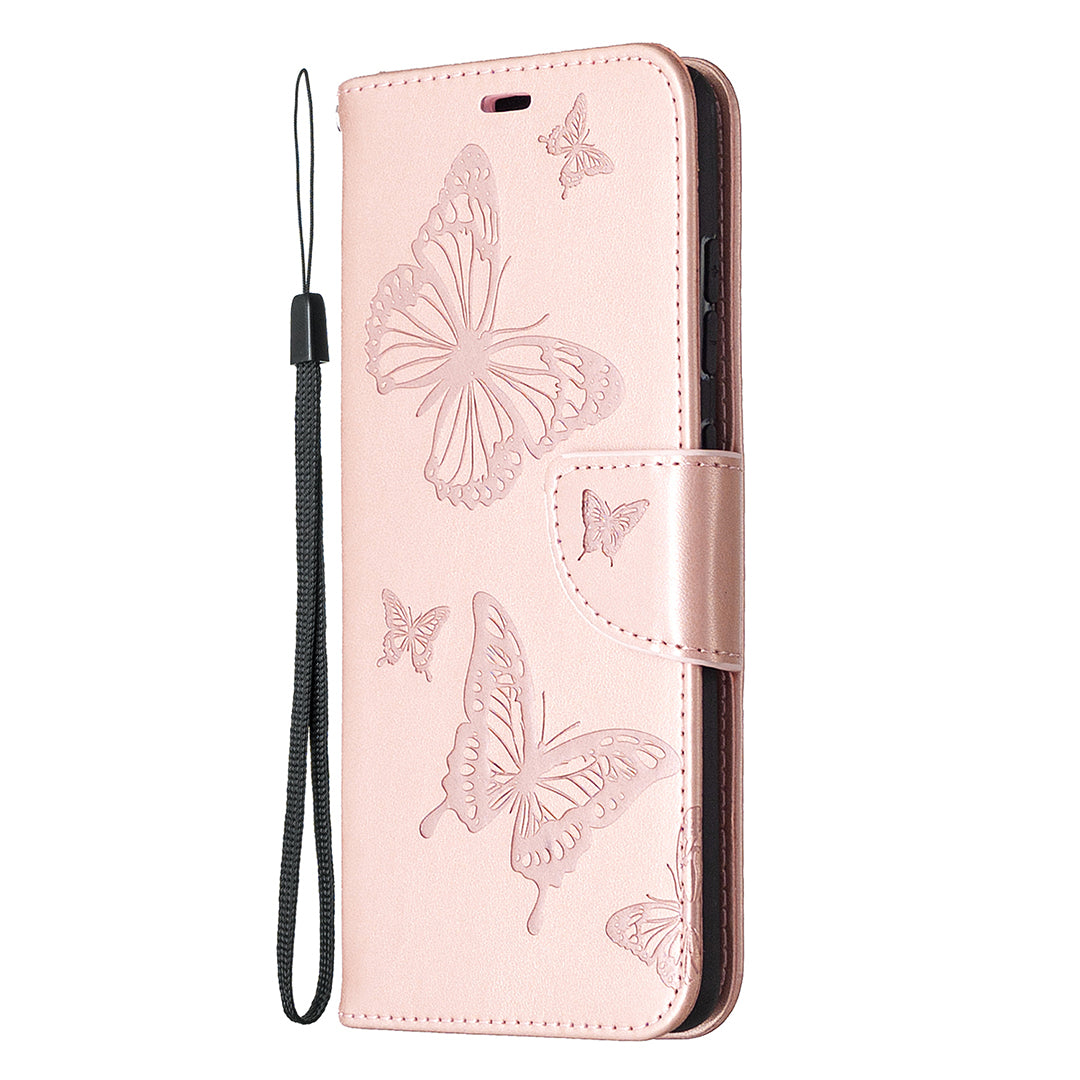 Imprint Butterflies with Wallet Leather Cover for Samsung Galaxy S20 FE 4G/FE 5G/S20 Lite/S20 FE 2022 - Rose Gold