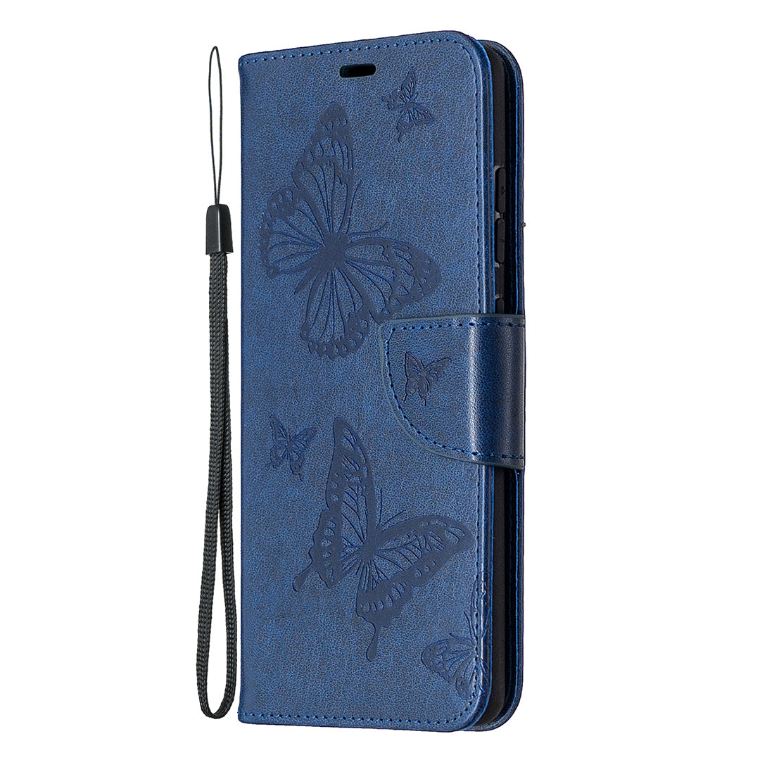 Imprint Butterflies with Wallet Leather Cover for Samsung Galaxy S20 FE 4G/FE 5G/S20 Lite/S20 FE 2022 - Blue