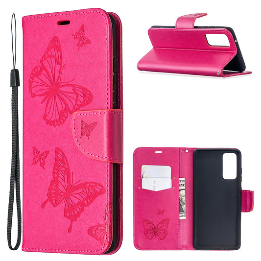 Imprint Butterflies with Wallet Leather Cover for Samsung Galaxy S20 FE 4G/FE 5G/S20 Lite/S20 FE 2022 - Rose