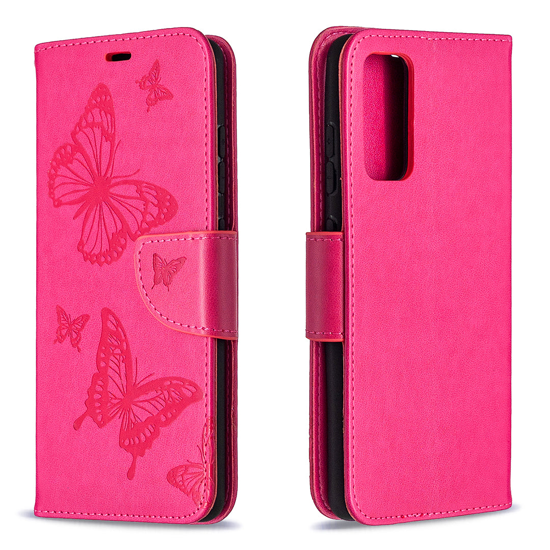 Imprint Butterflies with Wallet Leather Cover for Samsung Galaxy S20 FE 4G/FE 5G/S20 Lite/S20 FE 2022 - Rose