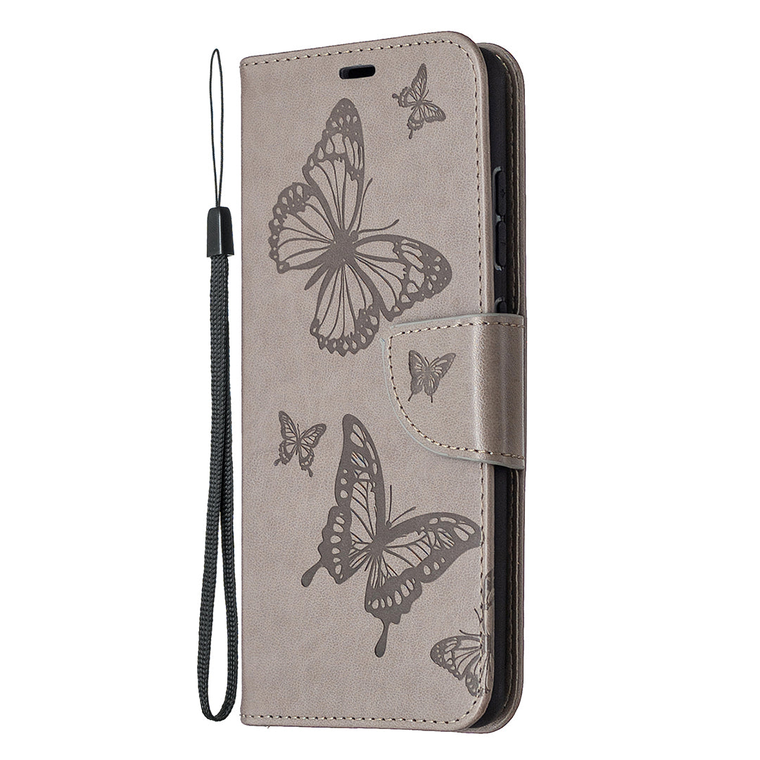 Imprint Butterflies with Wallet Leather Cover for Samsung Galaxy S20 FE 4G/FE 5G/S20 Lite/S20 FE 2022 - Grey