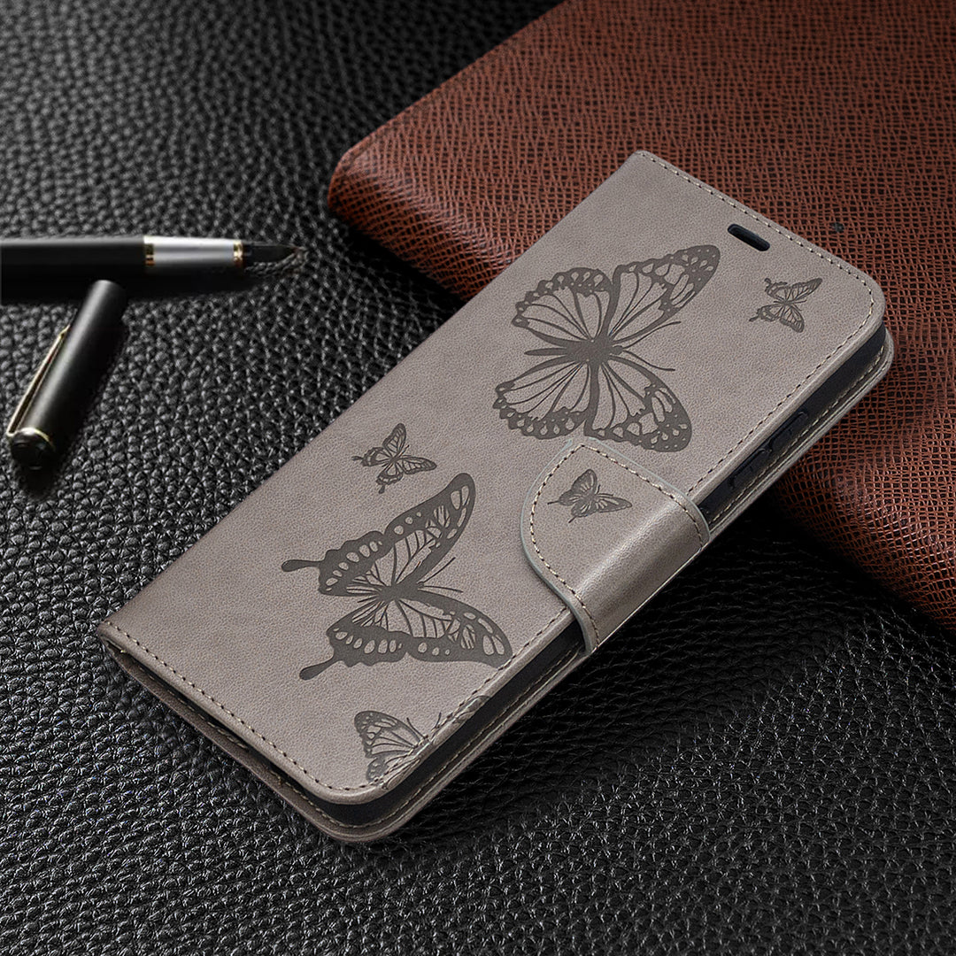 Imprint Butterflies with Wallet Leather Cover for Samsung Galaxy S20 FE 4G/FE 5G/S20 Lite/S20 FE 2022 - Grey