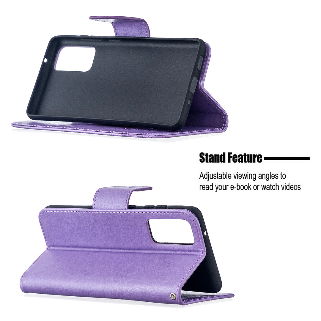 Imprint Butterflies with Wallet Leather Cover for Samsung Galaxy S20 FE 4G/FE 5G/S20 Lite/S20 FE 2022 - Purple