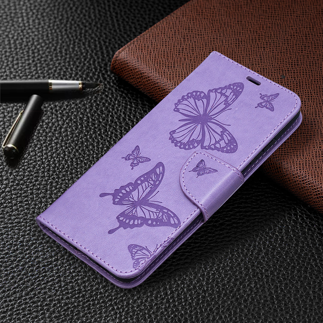 Imprint Butterflies with Wallet Leather Cover for Samsung Galaxy S20 FE 4G/FE 5G/S20 Lite/S20 FE 2022 - Purple