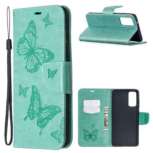 Imprint Butterflies with Wallet Leather Cover for Samsung Galaxy S20 FE 4G/FE 5G/S20 Lite/S20 FE 2022 - Green
