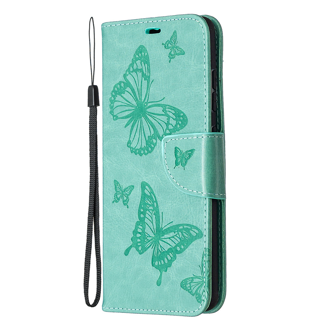 Imprint Butterflies with Wallet Leather Cover for Samsung Galaxy S20 FE 4G/FE 5G/S20 Lite/S20 FE 2022 - Green