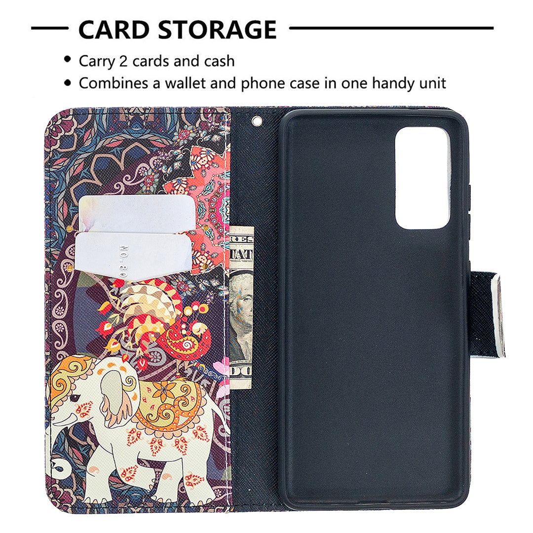 Pattern Printing Case Wallet Stand Leather Cover Protector for Samsung Galaxy S20 FE 4G/FE 5G/S20 Lite/S20 FE 2022 - Elephant