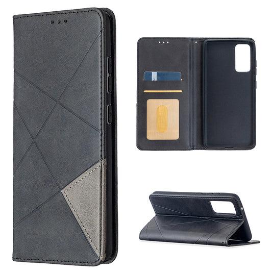 Geometric Pattern Leather Stand Case with Card Slots for Samsung Galaxy S20 FE 4G / FE 5G / S20 Lite / S20 FE 2022 - Black