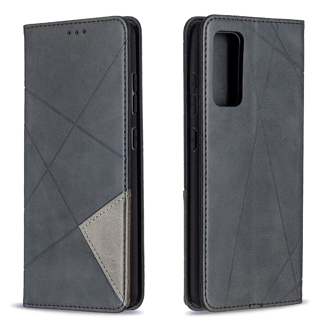 Geometric Pattern Leather Stand Case with Card Slots for Samsung Galaxy S20 FE 4G / FE 5G / S20 Lite / S20 FE 2022 - Black