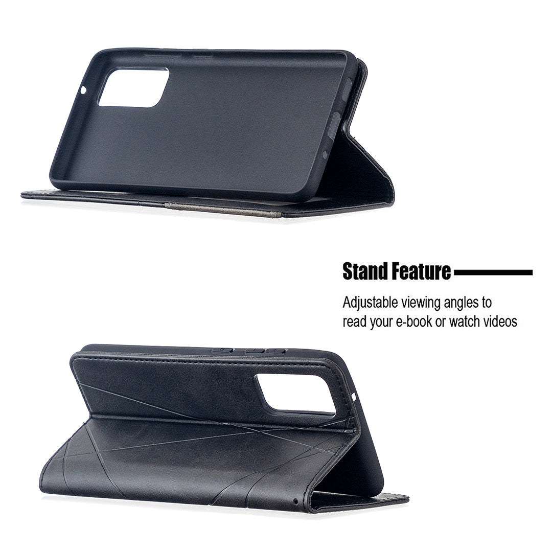 Geometric Pattern Leather Stand Case with Card Slots for Samsung Galaxy S20 FE 4G / FE 5G / S20 Lite / S20 FE 2022 - Black