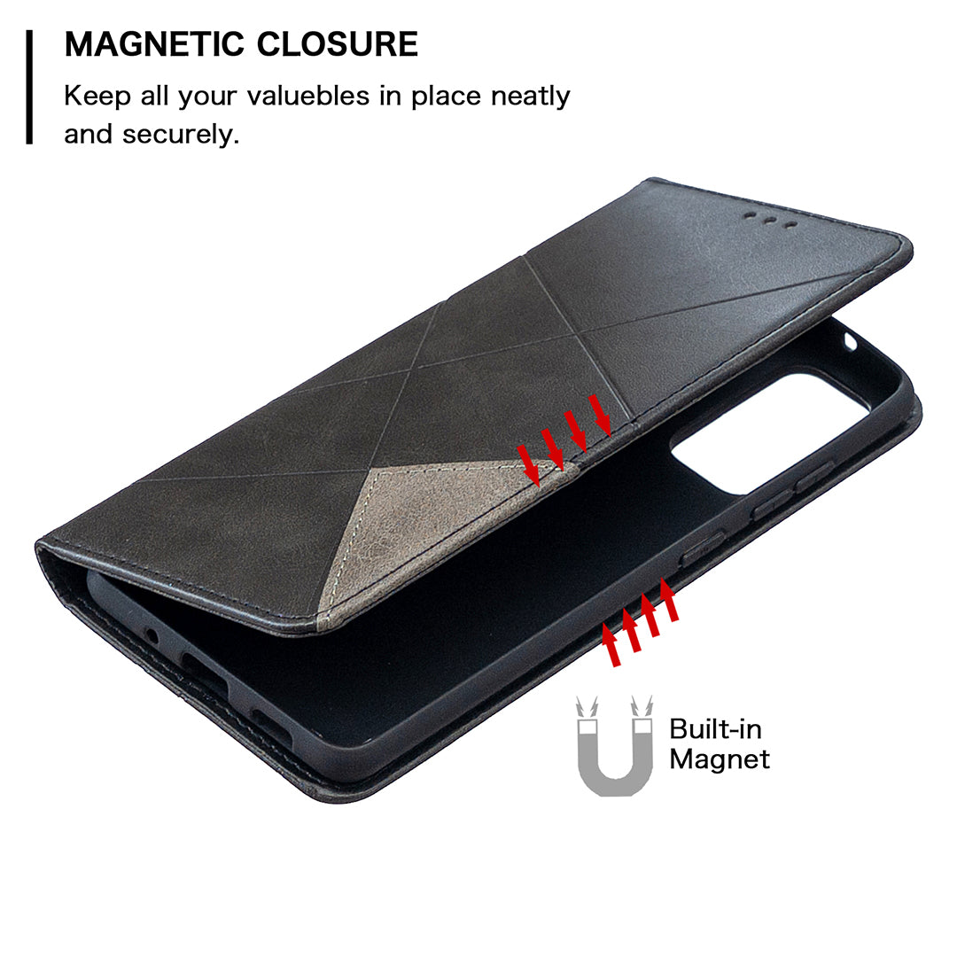 Geometric Pattern Leather Stand Case with Card Slots for Samsung Galaxy S20 FE 4G / FE 5G / S20 Lite / S20 FE 2022 - Black