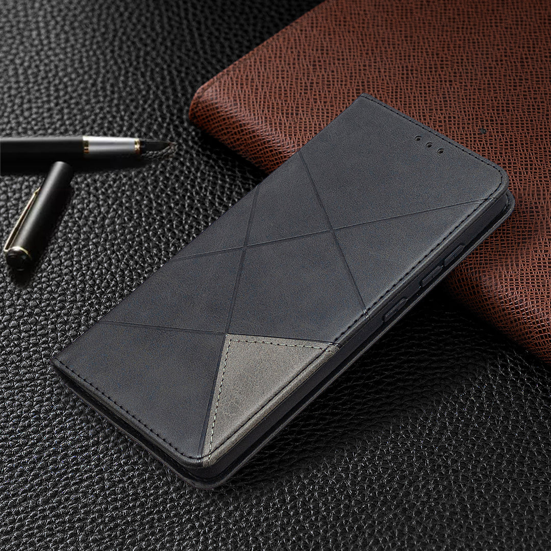 Geometric Pattern Leather Stand Case with Card Slots for Samsung Galaxy S20 FE 4G / FE 5G / S20 Lite / S20 FE 2022 - Black
