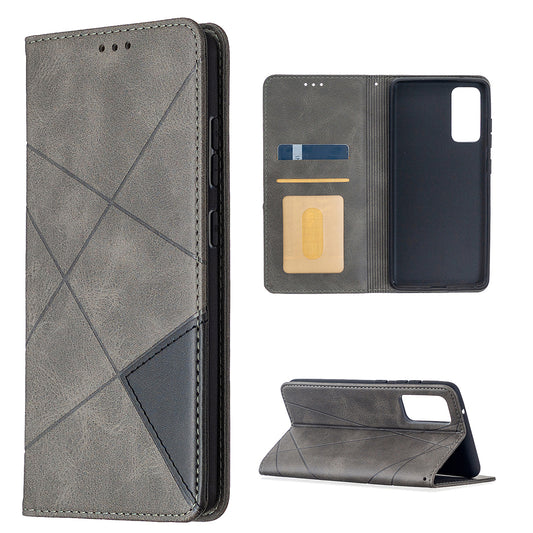 Geometric Pattern Leather Stand Case with Card Slots for Samsung Galaxy S20 FE 4G / FE 5G / S20 Lite / S20 FE 2022 - Grey