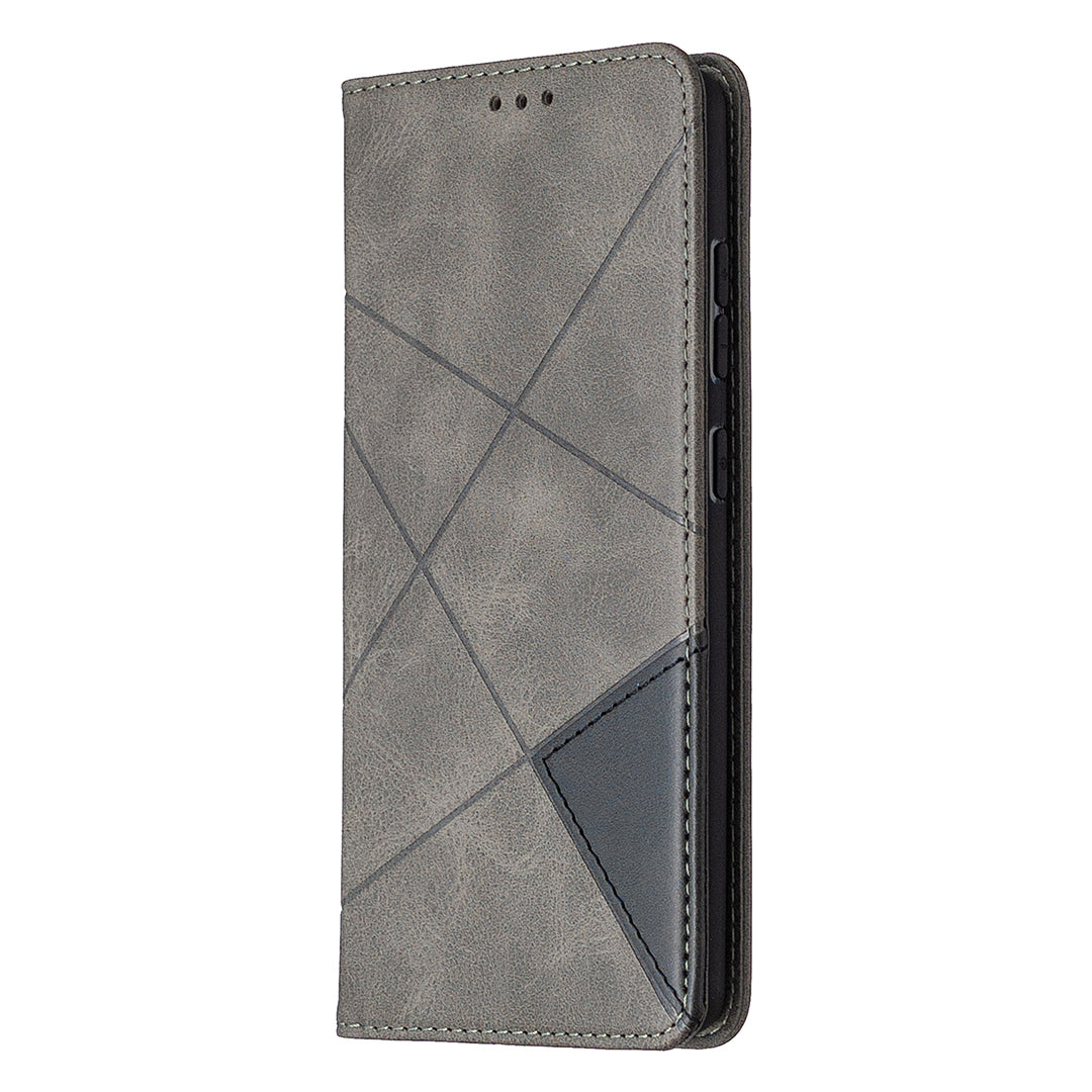 Geometric Pattern Leather Stand Case with Card Slots for Samsung Galaxy S20 FE 4G / FE 5G / S20 Lite / S20 FE 2022 - Grey