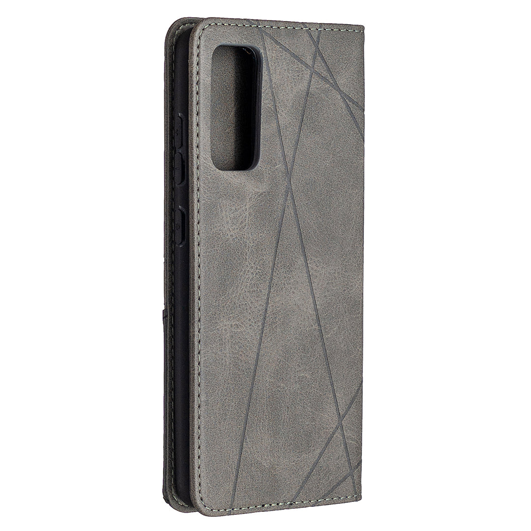 Geometric Pattern Leather Stand Case with Card Slots for Samsung Galaxy S20 FE 4G / FE 5G / S20 Lite / S20 FE 2022 - Grey