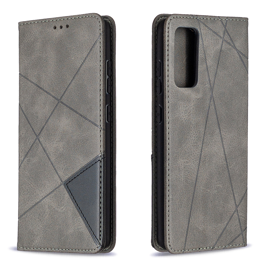 Geometric Pattern Leather Stand Case with Card Slots for Samsung Galaxy S20 FE 4G / FE 5G / S20 Lite / S20 FE 2022 - Grey
